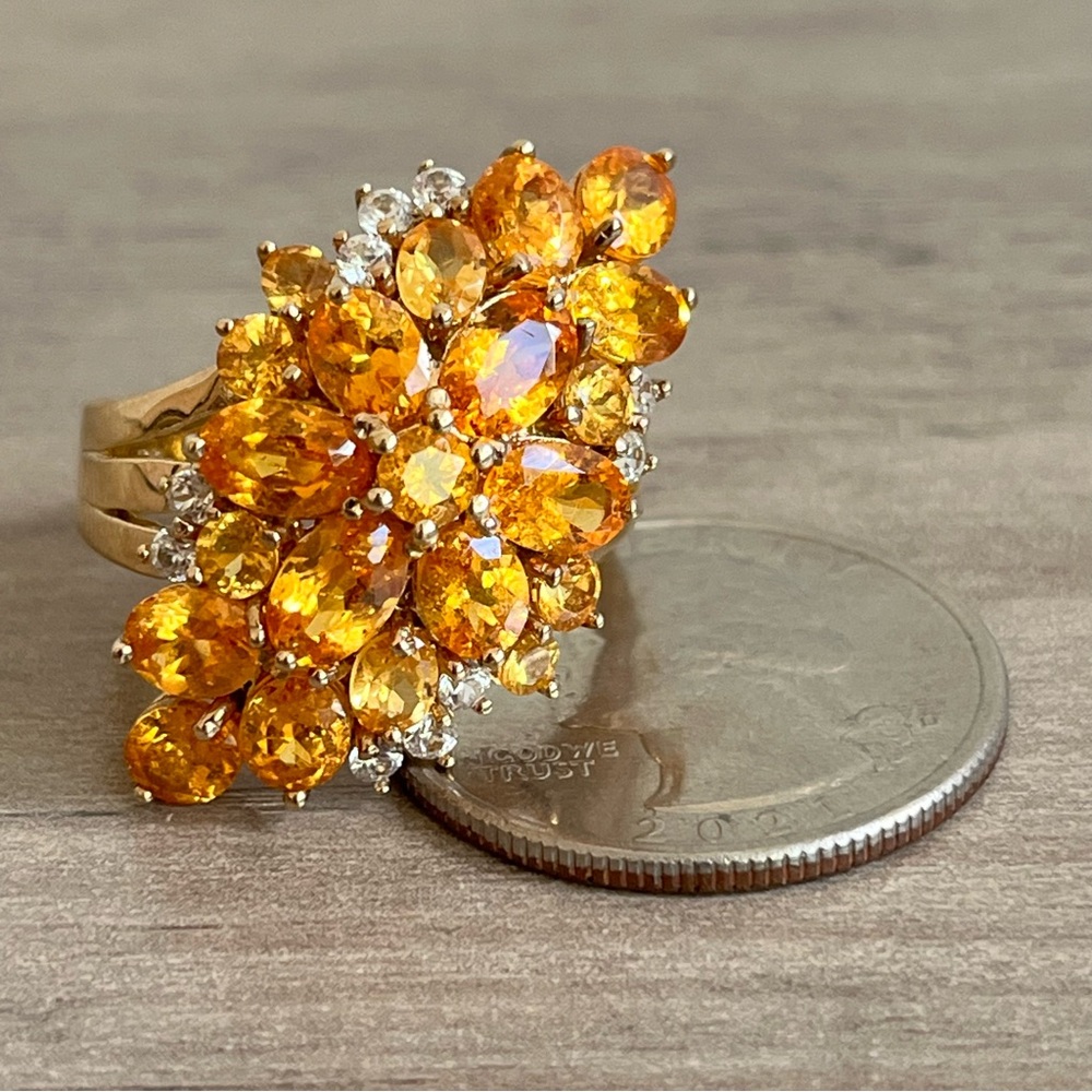 BBJ Gold 925 Sterling Silver Orange and White Tourmaline Gemstone Ring